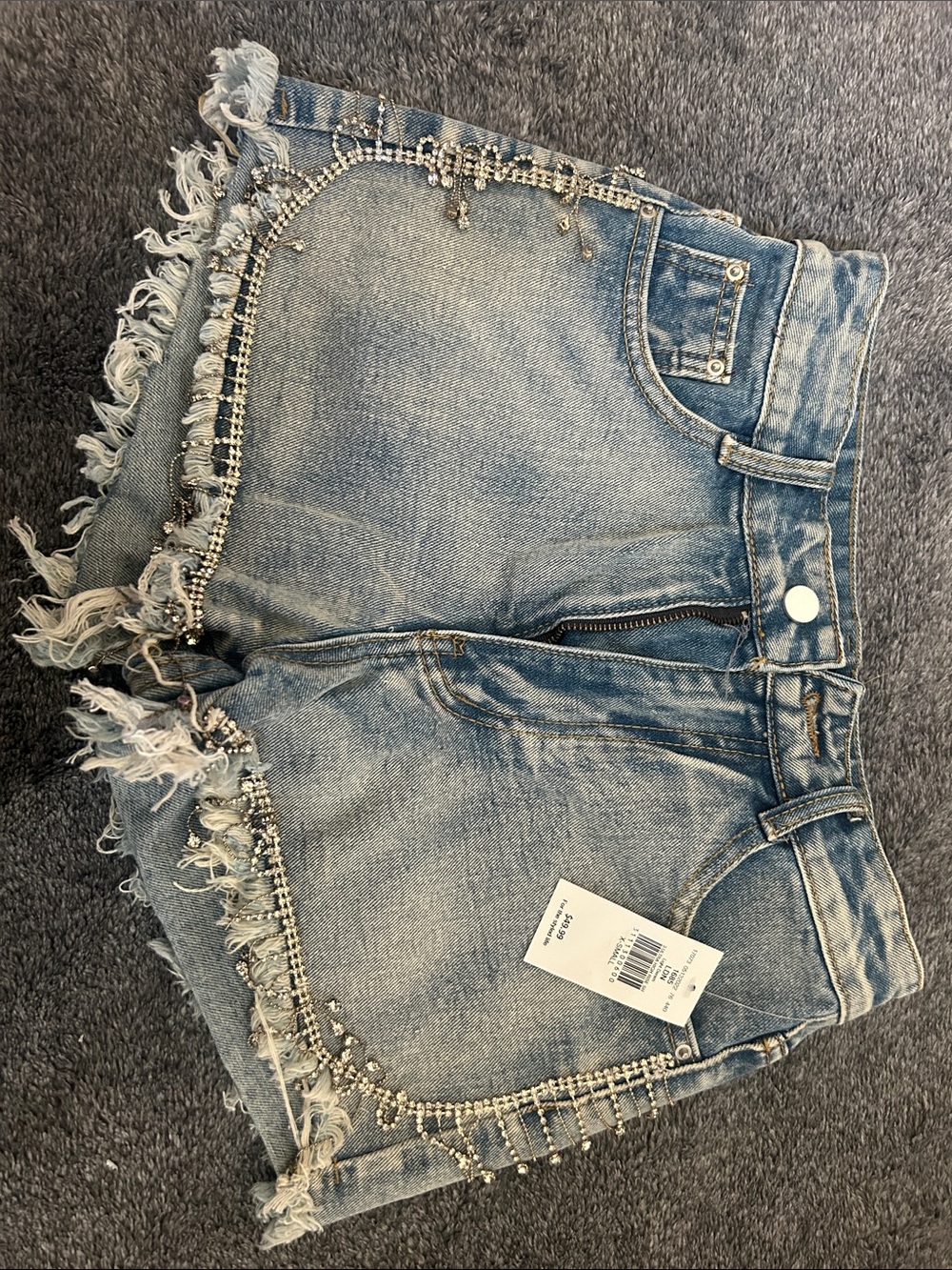 Embellished Light Blue Denim High-Rise Jean Shorts